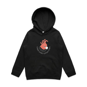 Gang Gang Gang Gang Kids Hoodie by Lonely Kids Club. All clothing from our T-shirts to our shorts and hoodies are ethically made, and printed packed and shipped from Sydney.