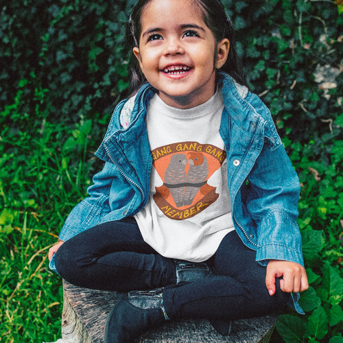 Gang Gang Gang Member Kids Tee by Lonely Kids Club. All clothing from our T-shirts to our shorts and hoodies are ethically made, and printed packed and shipped from Sydney.