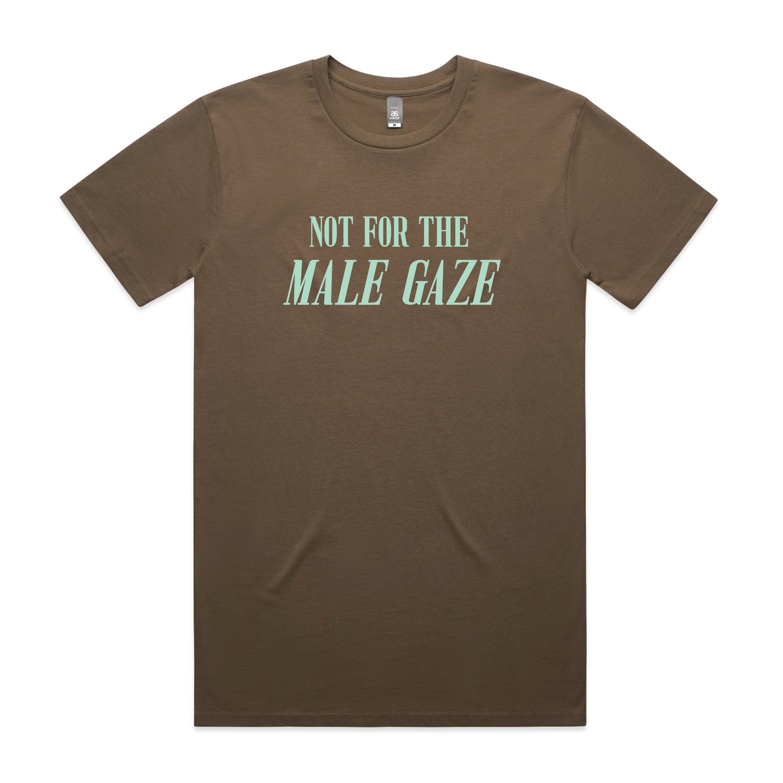 Walnut unisex t-shirt with Male Gaze graphic by Lonely Kids Club