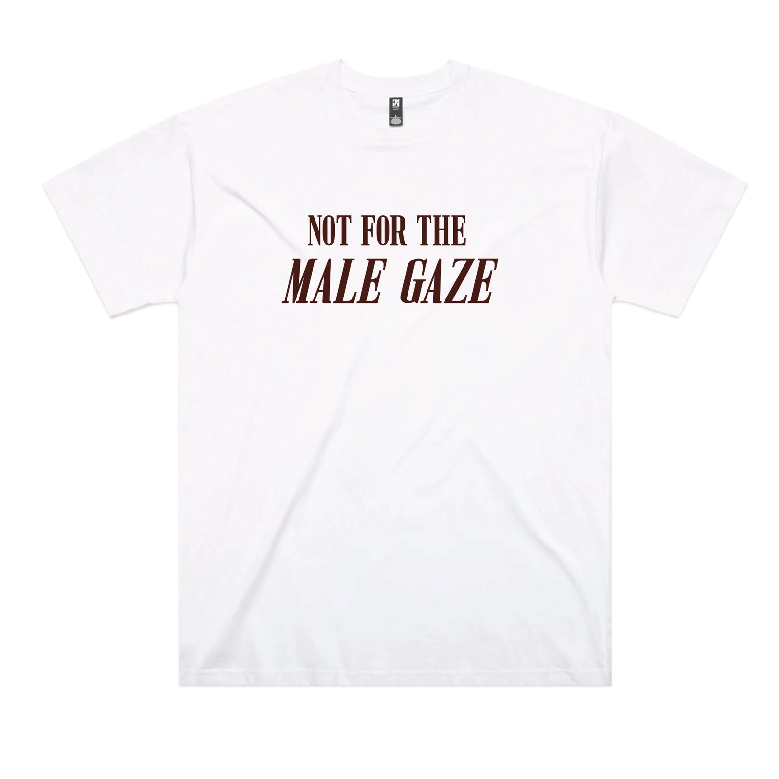 White oversized t-shirt with Male Gaze graphic by Lonely Kids Club