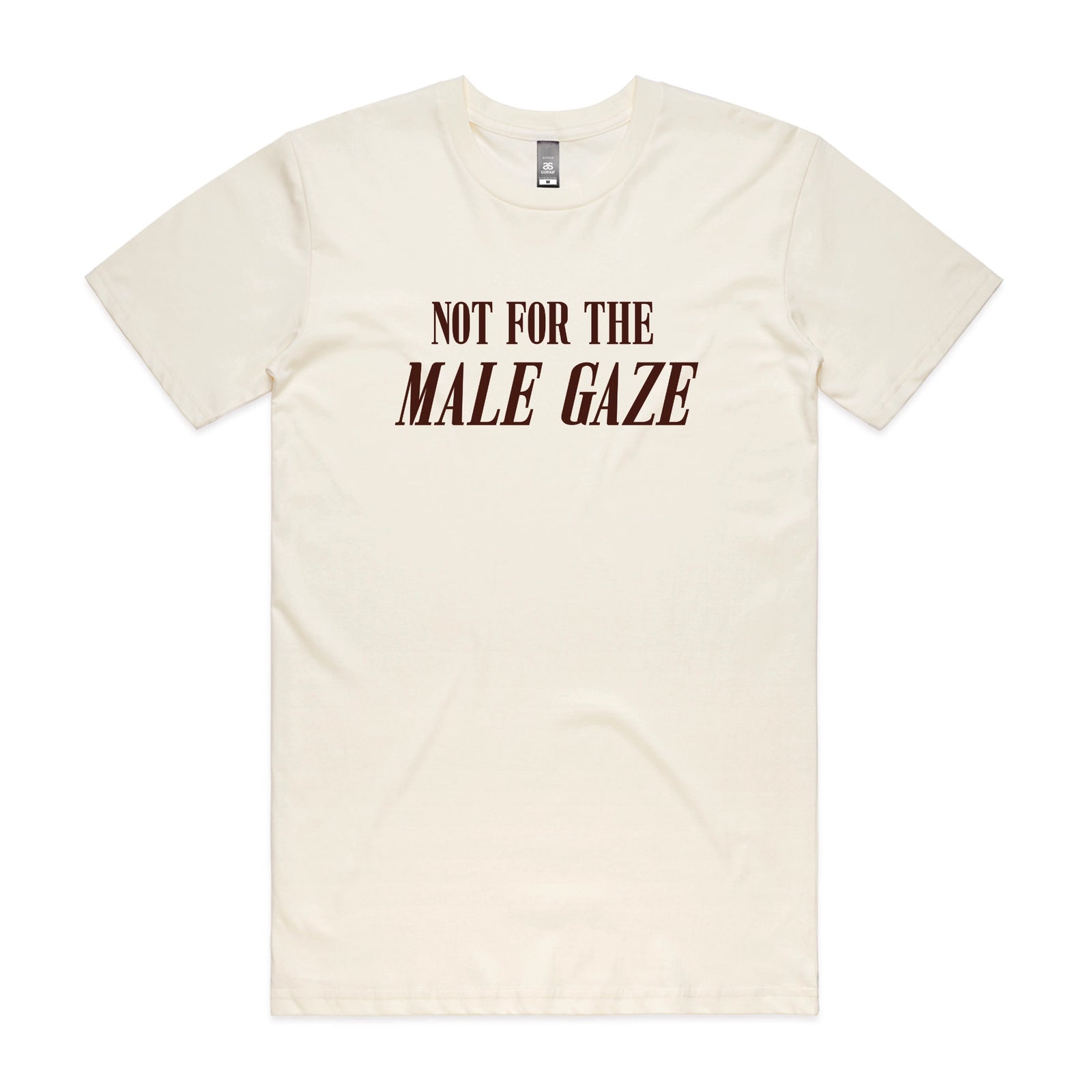 Ecru unisex t-shirt with Male Gaze graphic by Lonely Kids Club