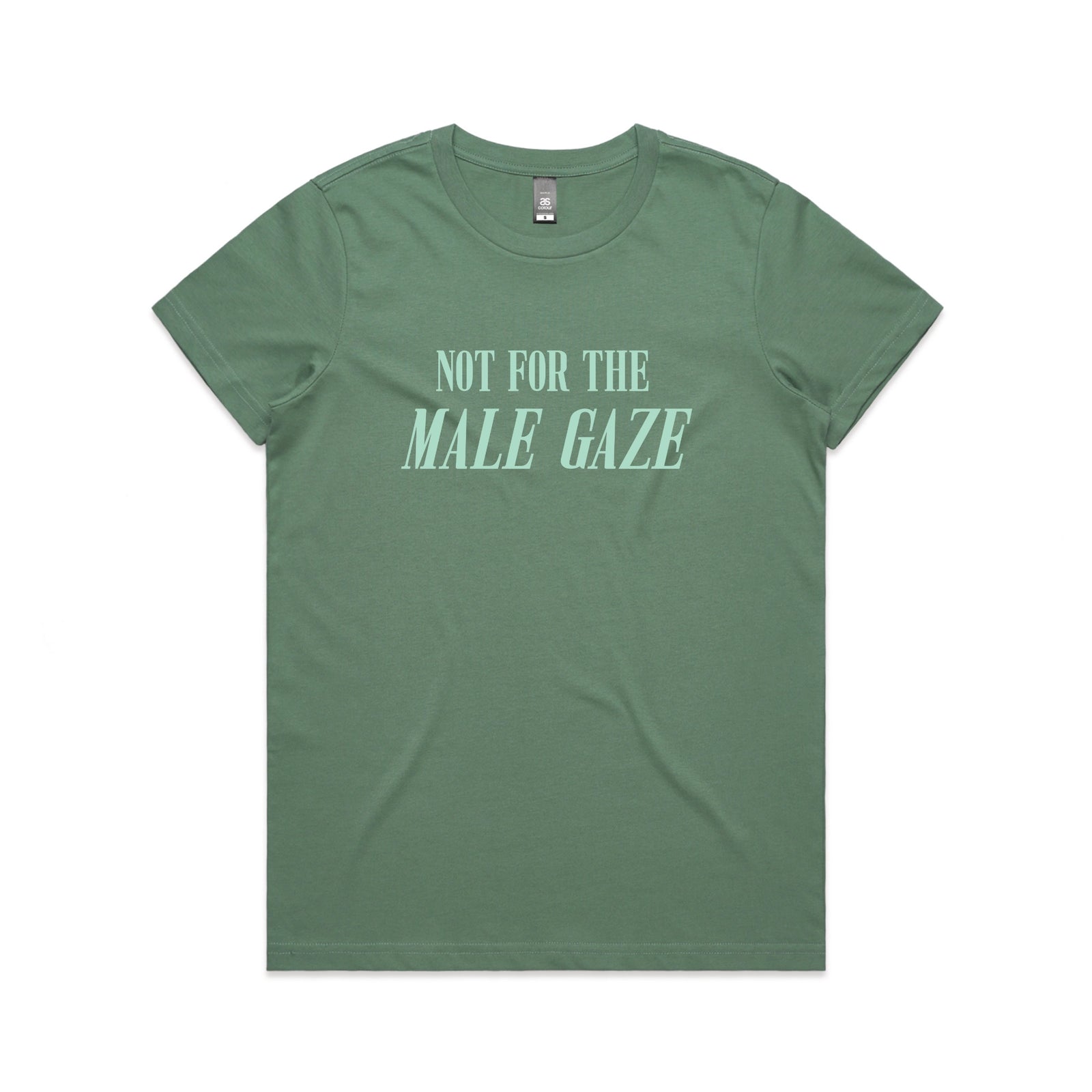 Sage fitted womens t-shirt with Male Gaze graphic by Lonely Kids Club