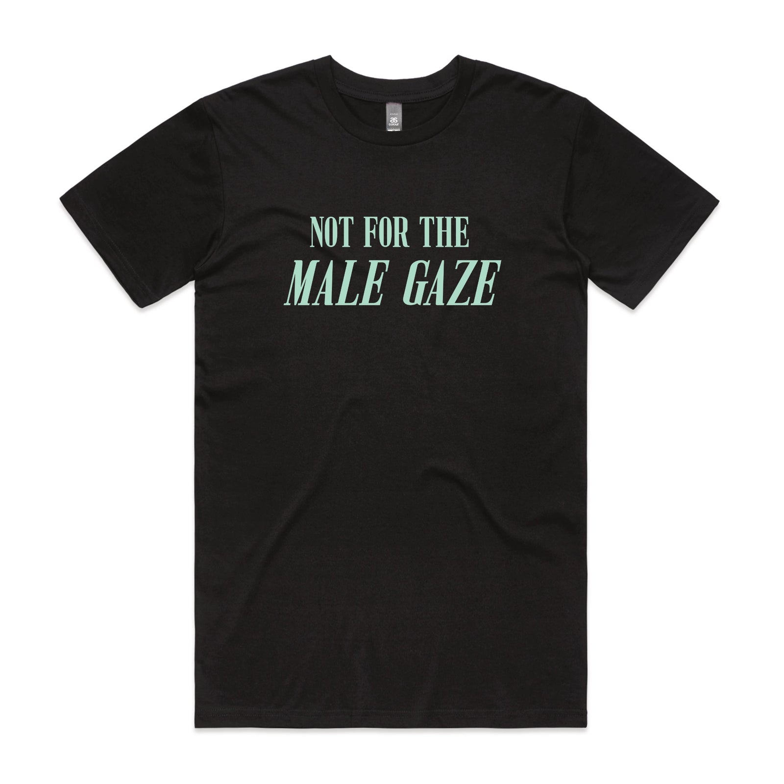 Black unisex t-shirt with Male Gaze graphic by Lonely Kids Club