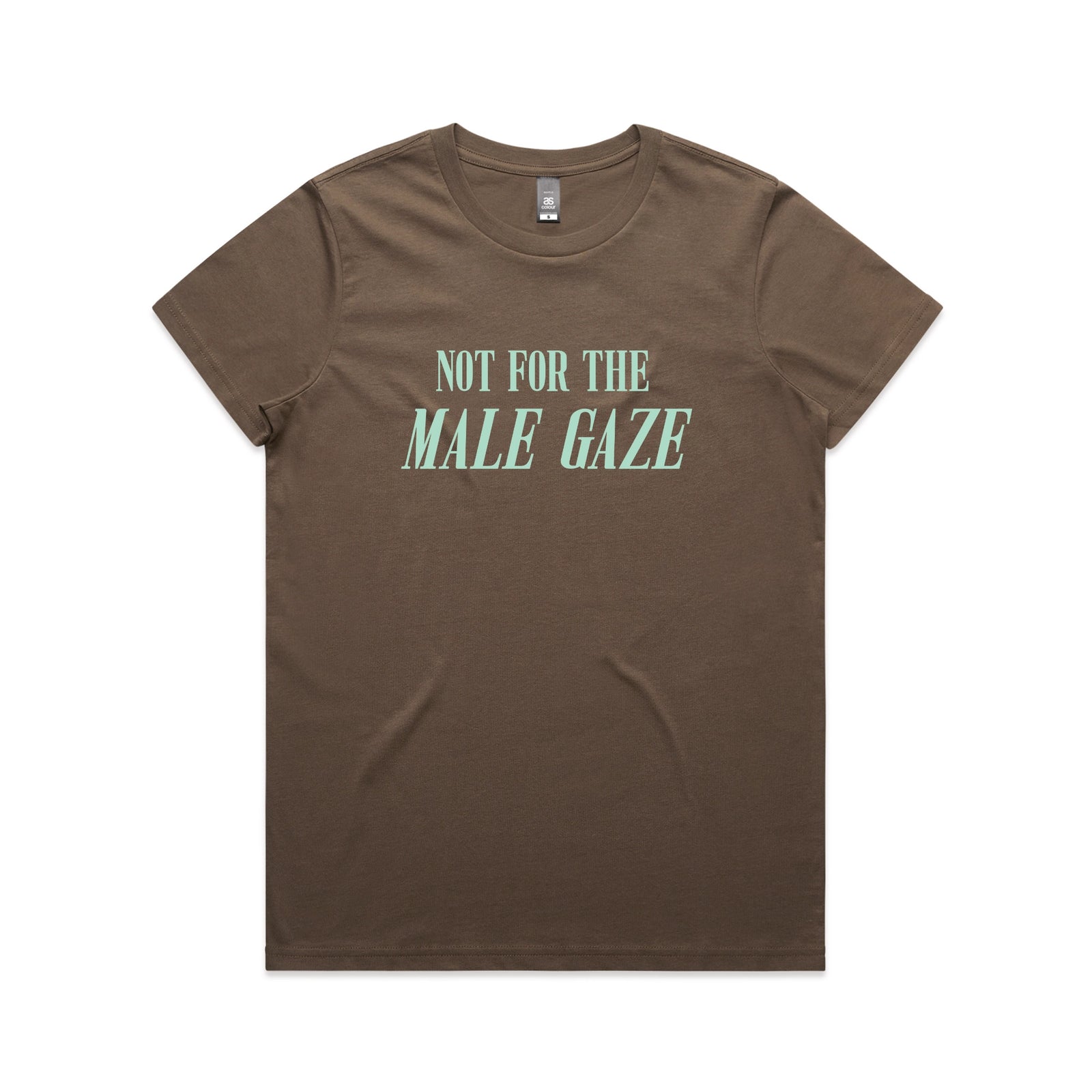 Walnut fitted womens t-shirt with Male Gaze graphic by Lonely Kids Club