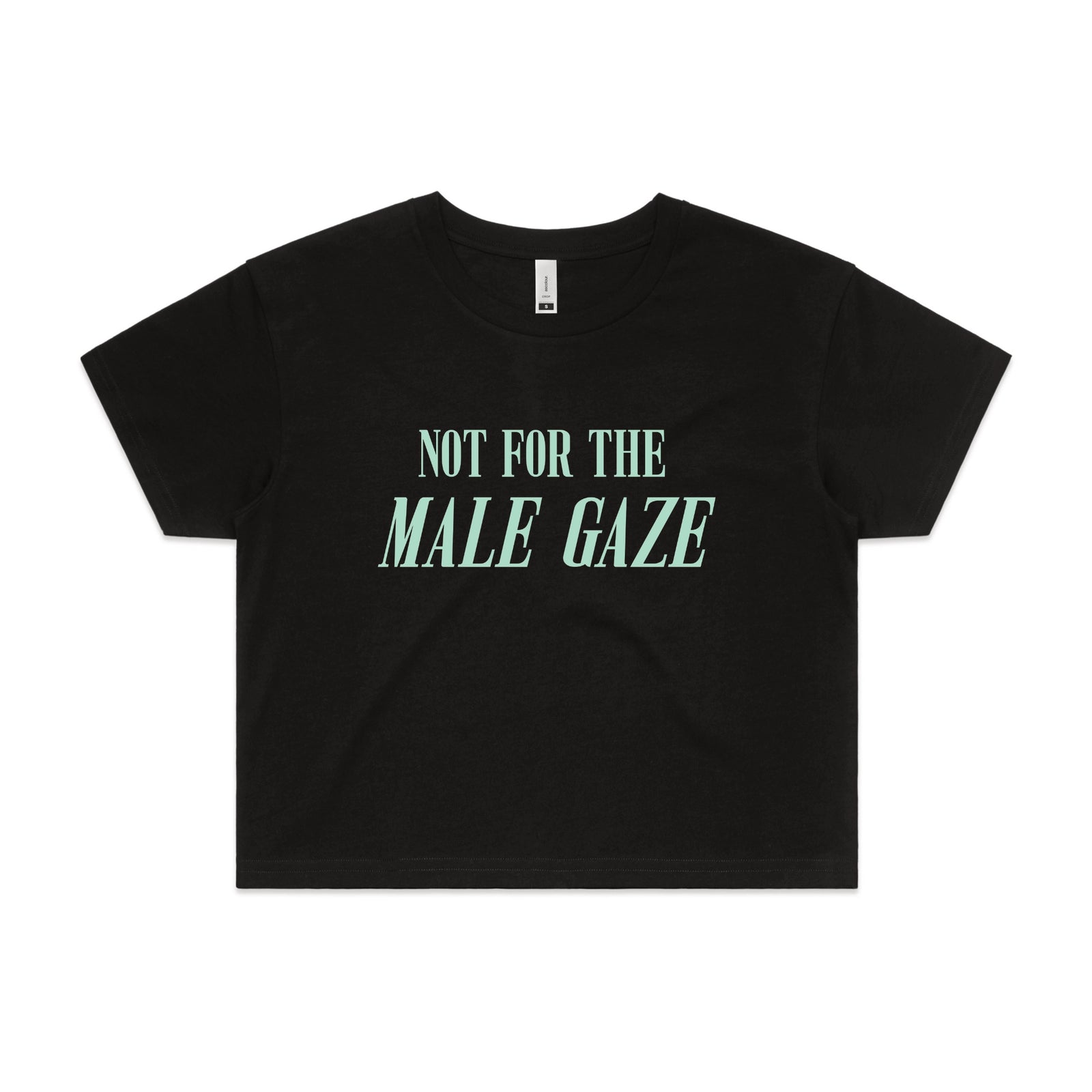 Black crop top with Male Gaze graphic by Lonely Kids Club