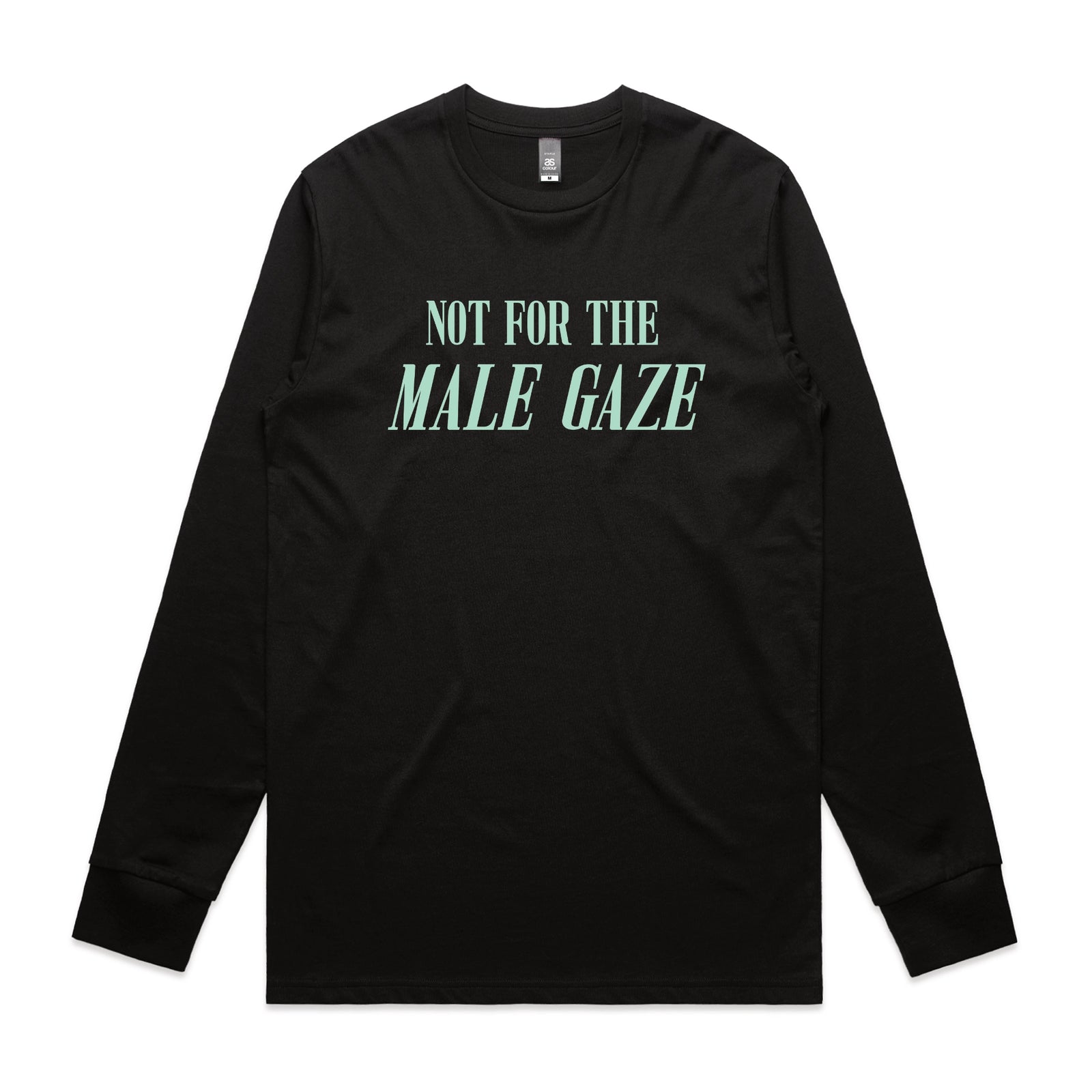 Black long sleeve t-shirt with Male Gaze graphic by Lonely Kids Club