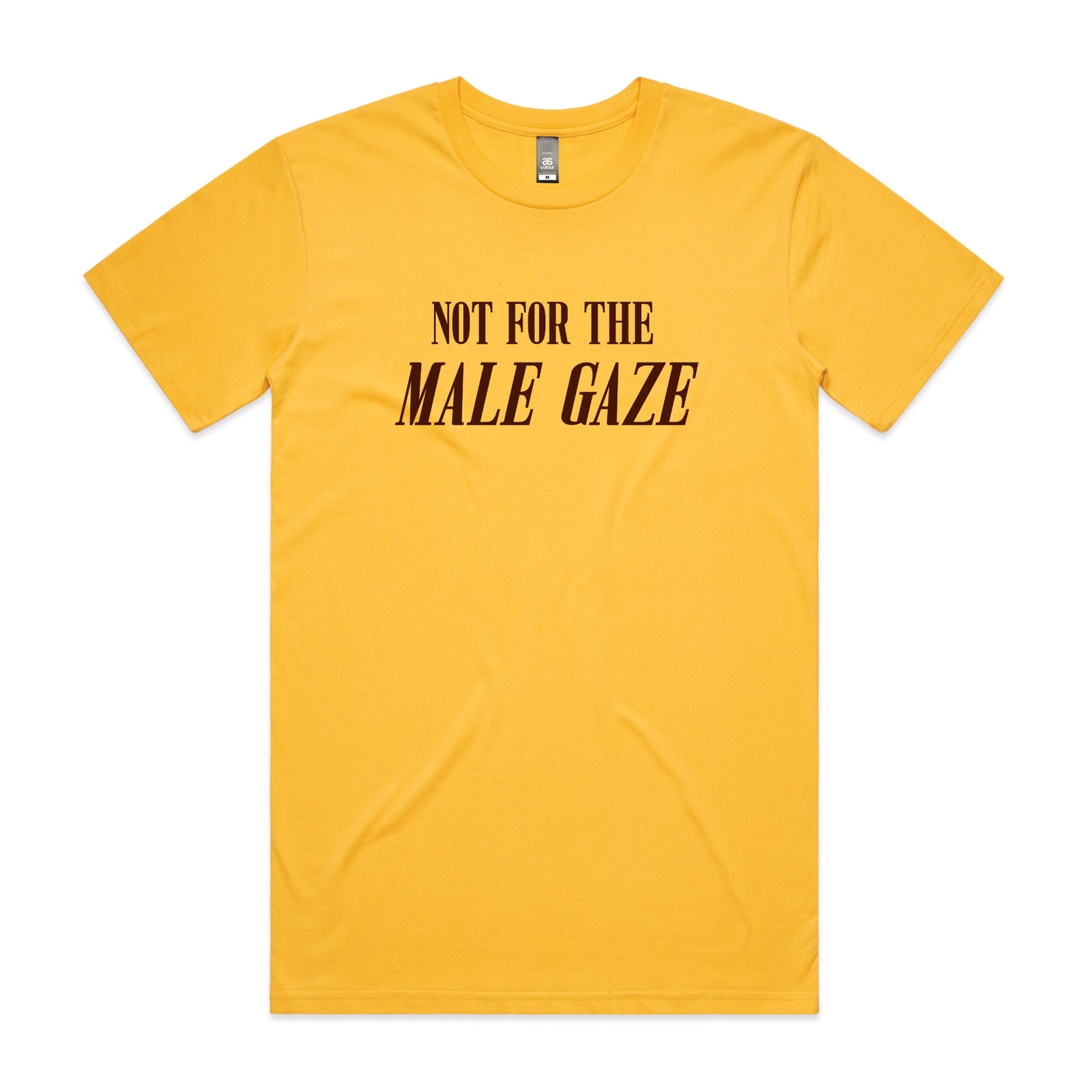 Yellow unisex t-shirt with Male Gaze graphic by Lonely Kids Club