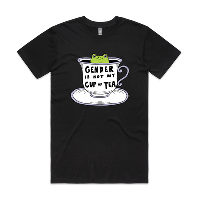 Gender Is Not My Cup Of Tea Tee by Lonely Kids Club. All clothing from our T-shirts to our shorts and hoodies are ethically made, and printed packed and shipped from Sydney.