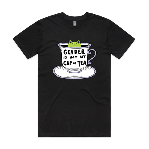 Gender Is Not My Cup Of Tea Tee by Lonely Kids Club. All clothing from our T-shirts to our shorts and hoodies are ethically made, and printed packed and shipped from Sydney.