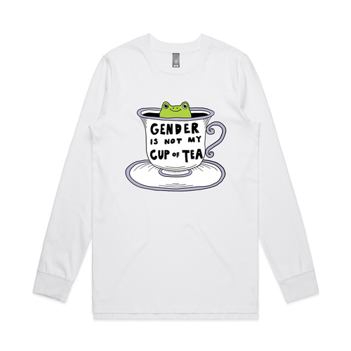 Gender Is Not My Cup Of Tea Tee by Lonely Kids Club. All clothing from our T-shirts to our shorts and hoodies are ethically made, and printed packed and shipped from Sydney.