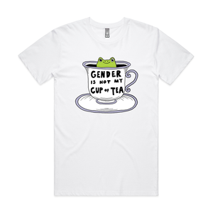 Gender Is Not My Cup Of Tea Tee by Lonely Kids Club. All clothing from our T-shirts to our shorts and hoodies are ethically made, and printed packed and shipped from Sydney.