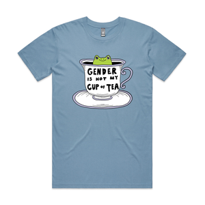 Gender Is Not My Cup Of Tea Tee by Lonely Kids Club. All clothing from our T-shirts to our shorts and hoodies are ethically made, and printed packed and shipped from Sydney.