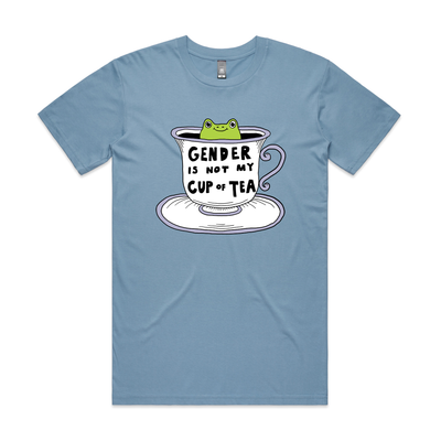 Gender Is Not My Cup Of Tea Tee by Lonely Kids Club. All clothing from our T-shirts to our shorts and hoodies are ethically made, and printed packed and shipped from Sydney.