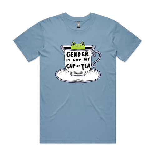 Gender Is Not My Cup Of Tea Tee by Lonely Kids Club. All clothing from our T-shirts to our shorts and hoodies are ethically made, and printed packed and shipped from Sydney.