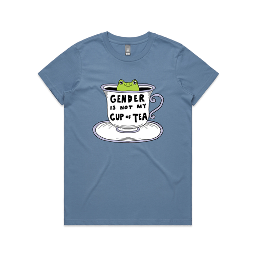 Gender Is Not My Cup Of Tea Tee by Lonely Kids Club. All clothing from our T-shirts to our shorts and hoodies are ethically made, and printed packed and shipped from Sydney.
