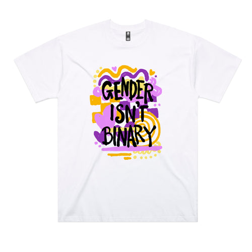 Gender Isn't Binary Tee by Lonely Kids Club. All clothing from our T-shirts to our shorts and hoodies are ethically made, and printed packed and shipped from Sydney.
