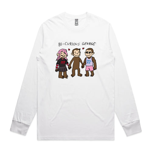 Bi-Curious George Tee by Lonely Kids Club. All clothing from our T-shirts to our shorts and hoodies are ethically made, and printed packed and shipped from Sydney.