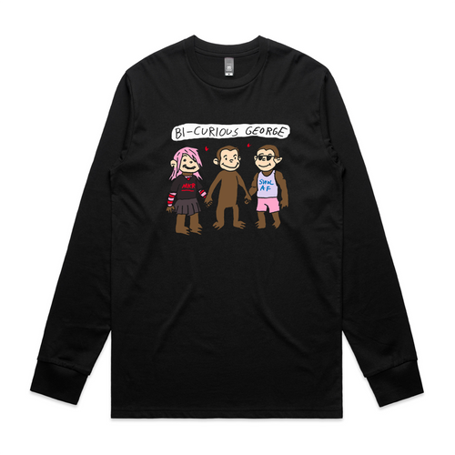 Bi-Curious George Tee by Lonely Kids Club. All clothing from our T-shirts to our shorts and hoodies are ethically made, and printed packed and shipped from Sydney.