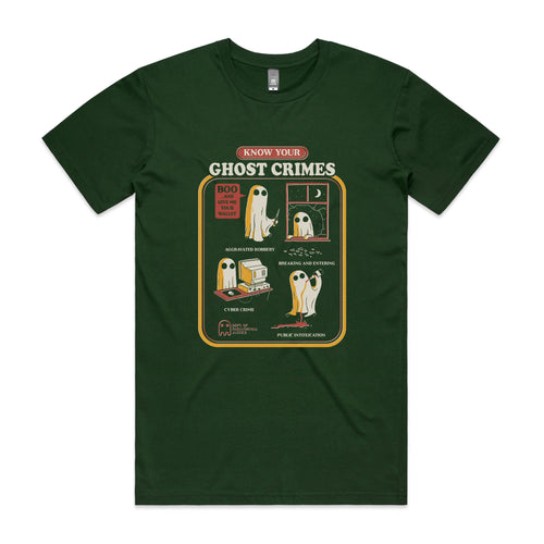 Ghost Crimes Tee by Lonely Kids Club. All clothing from our T-shirts to our shorts and hoodies are ethically made, and printed packed and shipped from Sydney.