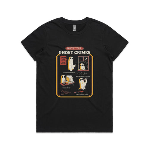 Ghost Crimes Tee by Lonely Kids Club. All clothing from our T-shirts to our shorts and hoodies are ethically made, and printed packed and shipped from Sydney.