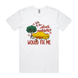 Giant Omelette Tee by Lonely Kids Club. All clothing from our T-shirts to our shorts and hoodies are ethically made, and printed packed and shipped from Sydney.
