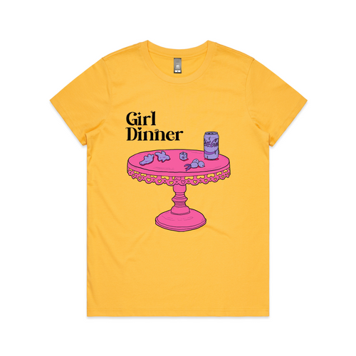 Girl Dinner Tee by Lonely Kids Club. All clothing from our T-shirts to our shorts and hoodies are ethically made, and printed packed and shipped from Sydney.