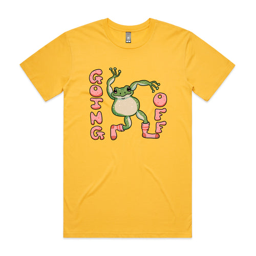 Going Off Tee by Lonely Kids Club. All clothing from our T-shirts to our shorts and hoodies are ethically made, and printed packed and shipped from Sydney.