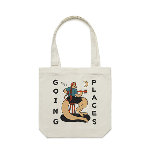 Going Places Tote by Lonely Kids Club. All clothing from our T-shirts to our shorts and hoodies are ethically made, and printed packed and shipped from Sydney.