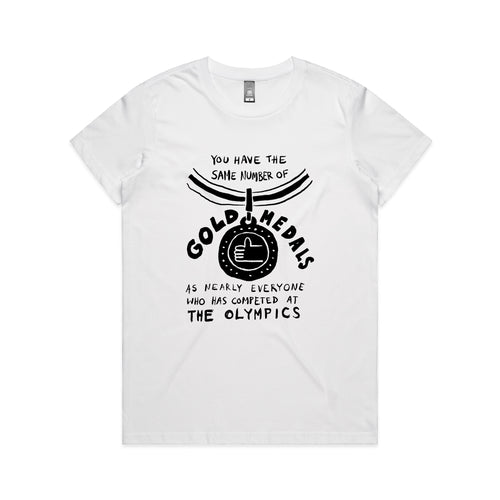 Gold Medals Tee by Lonely Kids Club. All clothing from our T-shirts to our shorts and hoodies are ethically made, and printed packed and shipped from Sydney.
