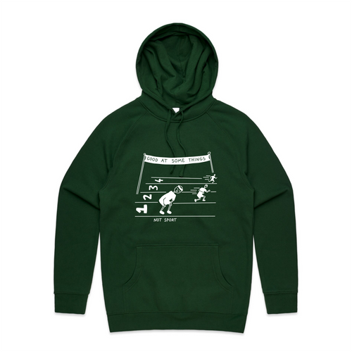 Good At Some Things Hoodie by Lonely Kids Club. All clothing from our T-shirts to our shorts and hoodies are ethically made, and printed packed and shipped from Sydney.