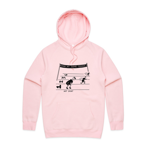 Good At Some Things Hoodie by Lonely Kids Club. All clothing from our T-shirts to our shorts and hoodies are ethically made, and printed packed and shipped from Sydney.