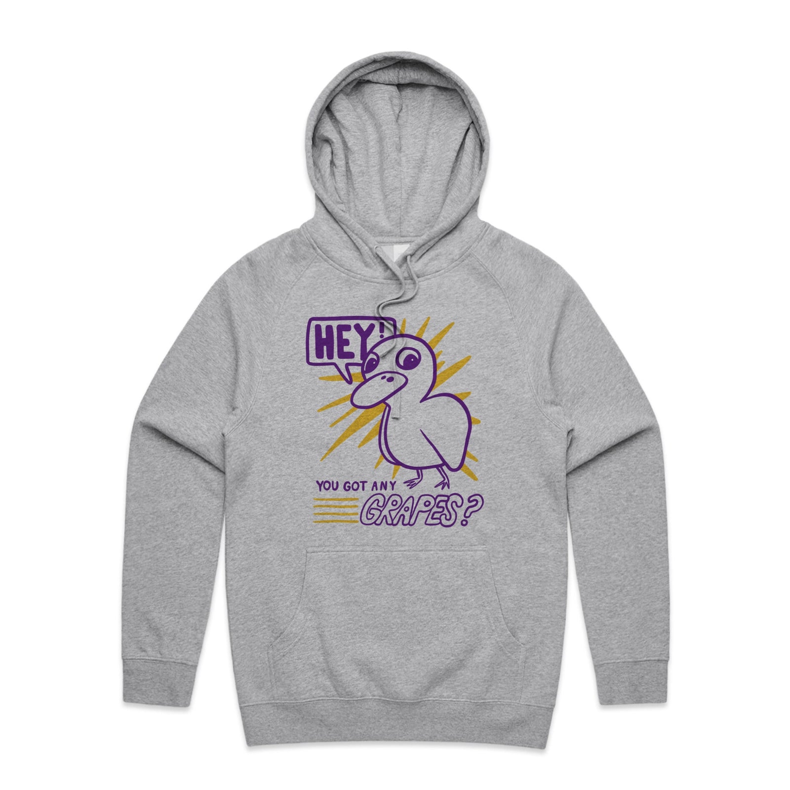 Got Any Grapes Hoodie by Lonely Kids Club. All clothing from our T-shirts to our shorts and hoodies are ethically made, and printed packed and shipped from Sydney.