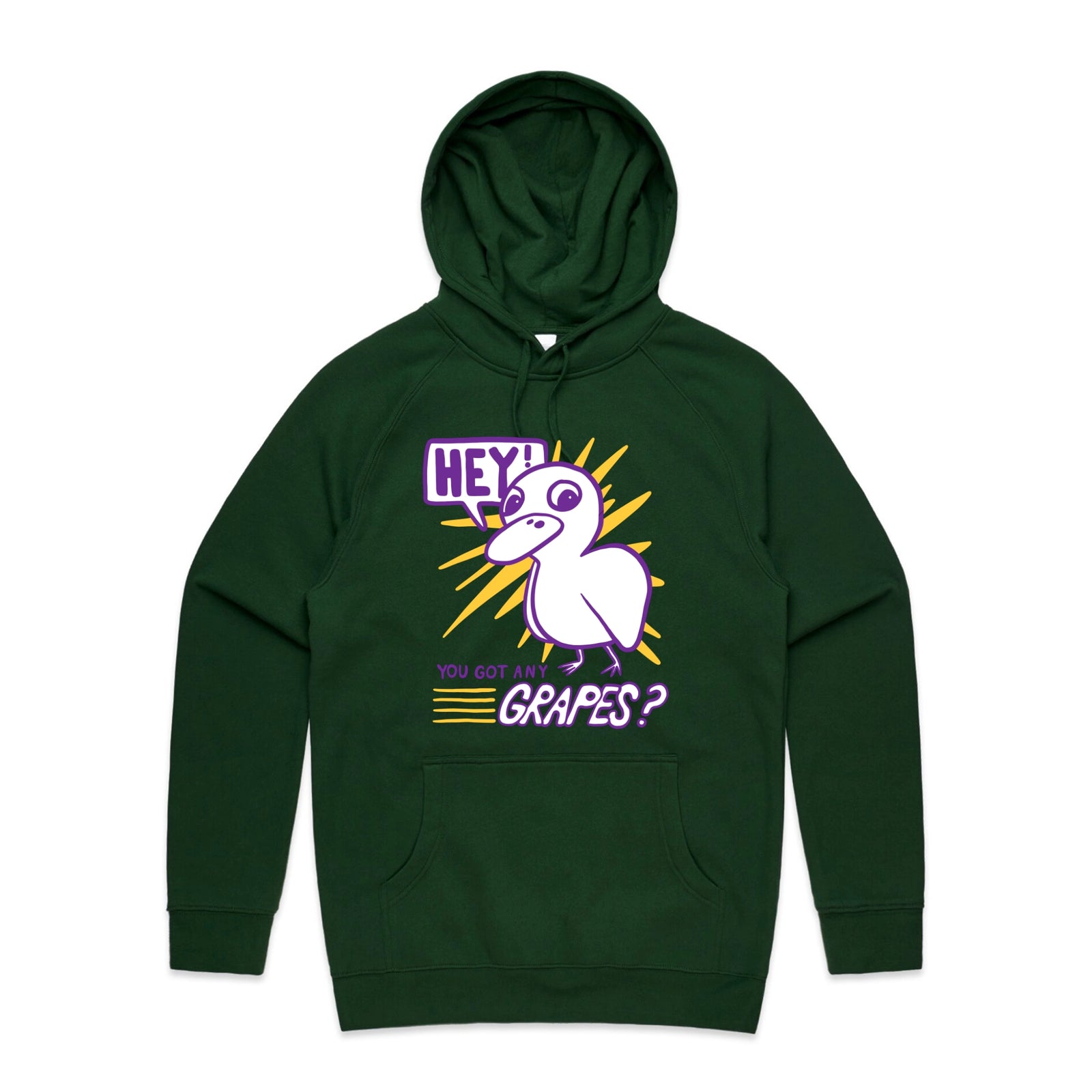 Got Any Grapes Hoodie by Lonely Kids Club. All clothing from our T-shirts to our shorts and hoodies are ethically made, and printed packed and shipped from Sydney.
