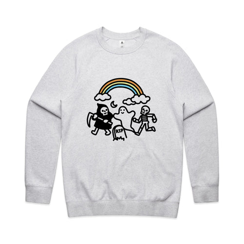 Grim Ghost Skeleton Jumper by Lonely Kids Club. All clothing from our T-shirts to our shorts and hoodies are ethically made, and printed packed and shipped from Sydney.