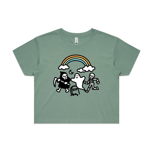 Grim Ghost Skeleton Tee by Lonely Kids Club. All clothing from our T-shirts to our shorts and hoodies are ethically made, and printed packed and shipped from Sydney.