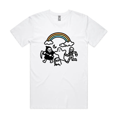 Grim Ghost Skeleton Tee by Lonely Kids Club. All clothing from our T-shirts to our shorts and hoodies are ethically made, and printed packed and shipped from Sydney.
