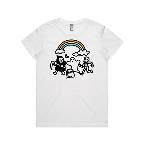 Grim Ghost Skeleton Tee by Lonely Kids Club. All clothing from our T-shirts to our shorts and hoodies are ethically made, and printed packed and shipped from Sydney.