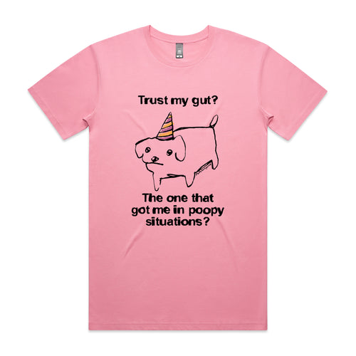 Trust My Gut Tee by Lonely Kids Club. All clothing from our T-shirts to our shorts and hoodies are ethically made, and printed packed and shipped from Sydney.