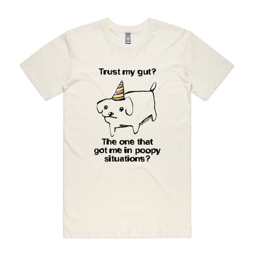 Trust My Gut Tee by Lonely Kids Club. All clothing from our T-shirts to our shorts and hoodies are ethically made, and printed packed and shipped from Sydney.