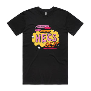 HECS Debt Tee by Lonely Kids Club. All clothing from our T-shirts to our shorts and hoodies are ethically made, and printed packed and shipped from Sydney.