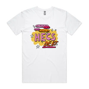 HECS Debt Tee by Lonely Kids Club. All clothing from our T-shirts to our shorts and hoodies are ethically made, and printed packed and shipped from Sydney.