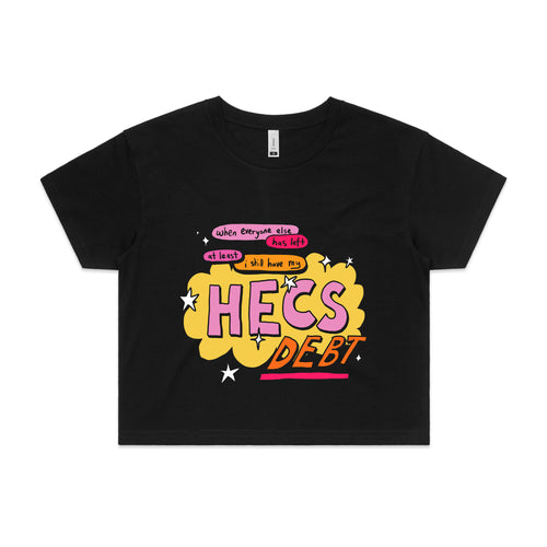 HECS Debt Tee by Lonely Kids Club. All clothing from our T-shirts to our shorts and hoodies are ethically made, and printed packed and shipped from Sydney.