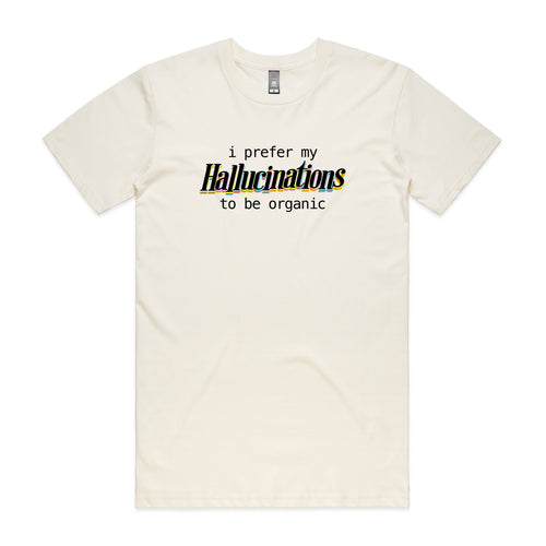 Hallucinations Tee by Lonely Kids Club. All clothing from our T-shirts to our shorts and hoodies are ethically made, and printed packed and shipped from Sydney.