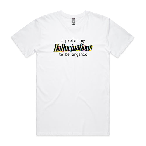 Hallucinations Tee by Lonely Kids Club. All clothing from our T-shirts to our shorts and hoodies are ethically made, and printed packed and shipped from Sydney.
