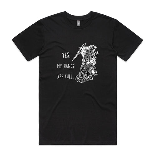 Hands Are Full Tee by Lonely Kids Club. All clothing from our T-shirts to our shorts and hoodies are ethically made, and printed packed and shipped from Sydney.