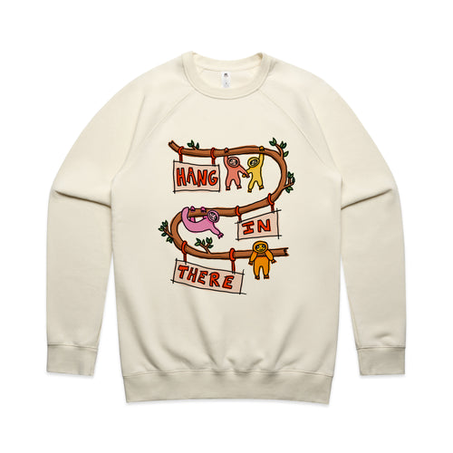 Hang In There Jumper by Lonely Kids Club. All clothing from our T-shirts to our shorts and hoodies are ethically made, and printed packed and shipped from Sydney.