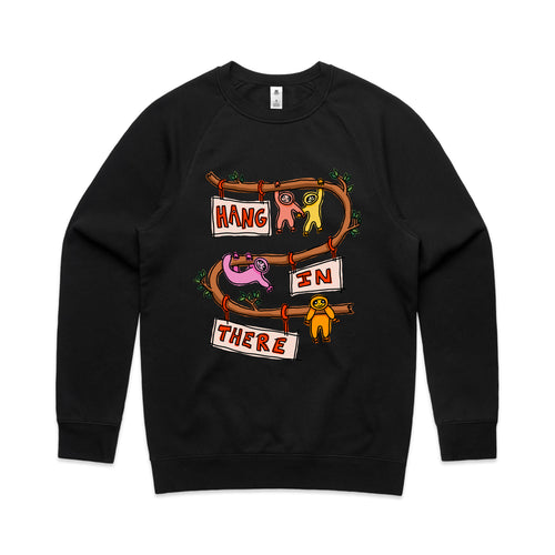 Hang In There Jumper by Lonely Kids Club. All clothing from our T-shirts to our shorts and hoodies are ethically made, and printed packed and shipped from Sydney.