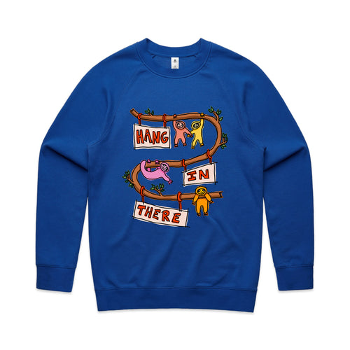 Hang In There Jumper by Lonely Kids Club. All clothing from our T-shirts to our shorts and hoodies are ethically made, and printed packed and shipped from Sydney.