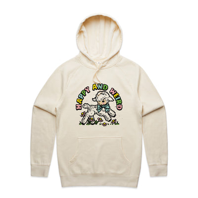 Happy And Weird Hoodie by Lonely Kids Club. All clothing from our T-shirts to our shorts and hoodies are ethically made, and printed packed and shipped from Sydney.