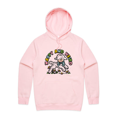 Happy And Weird Hoodie by Lonely Kids Club. All clothing from our T-shirts to our shorts and hoodies are ethically made, and printed packed and shipped from Sydney.
